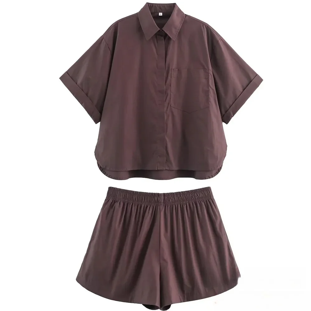 

KONDALA женские осенние винтажные шорты, комплект с лацканами и пуговицами, рубашка с короткими рукавами, шорты с эластичной резинкой на талии, женский комплект для летних каникул 2023 г.