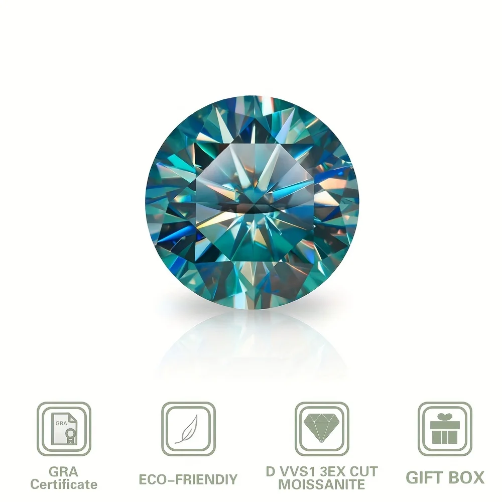 Round cut cyan Moissanite 0.5ct-2ct jewelry with gemstones