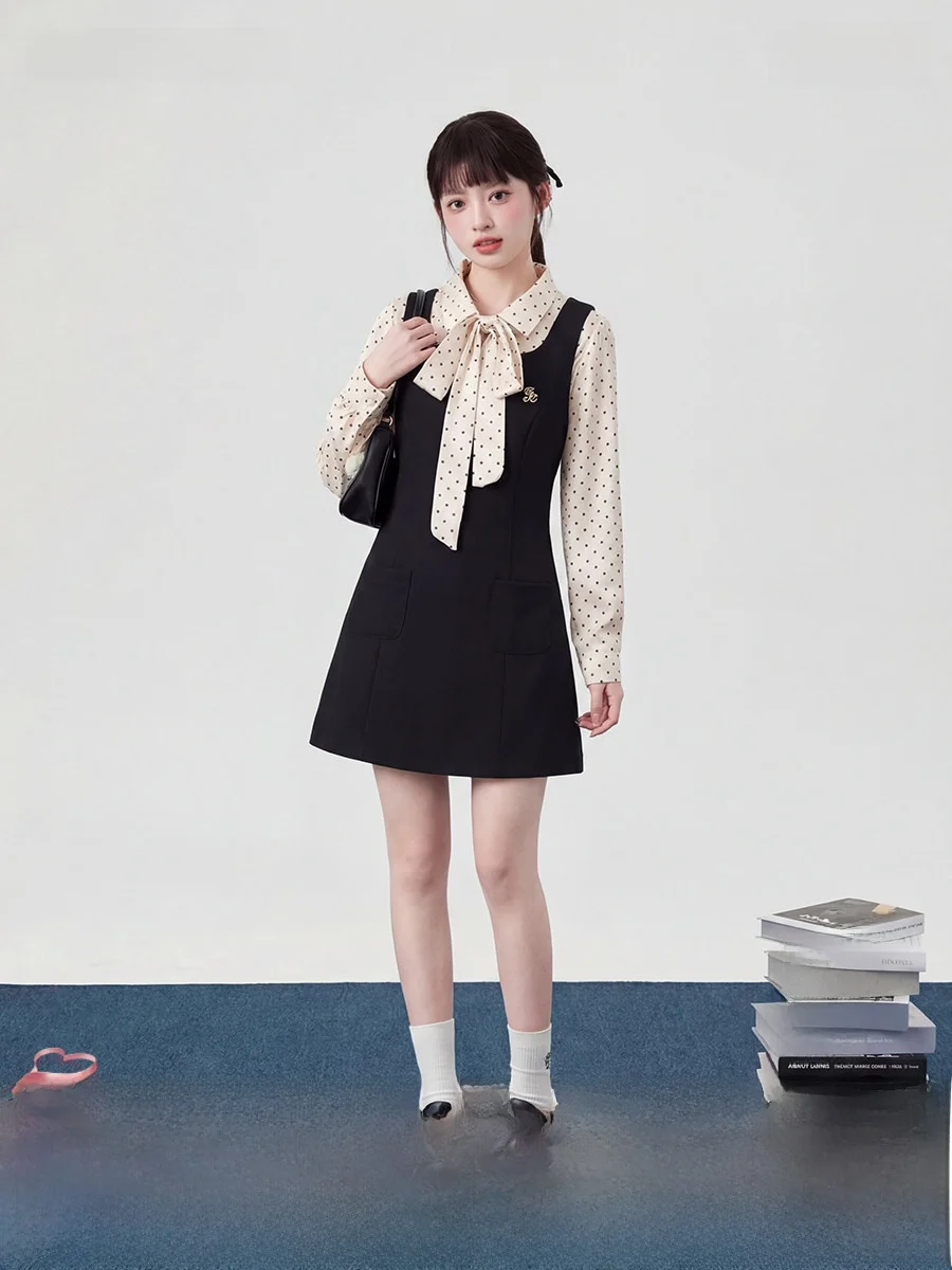 

Floral Bell Spring New Style 2026 Korean Polka Dot Knot Sash Shirt College Style Miu System Fragrance Style Women's...