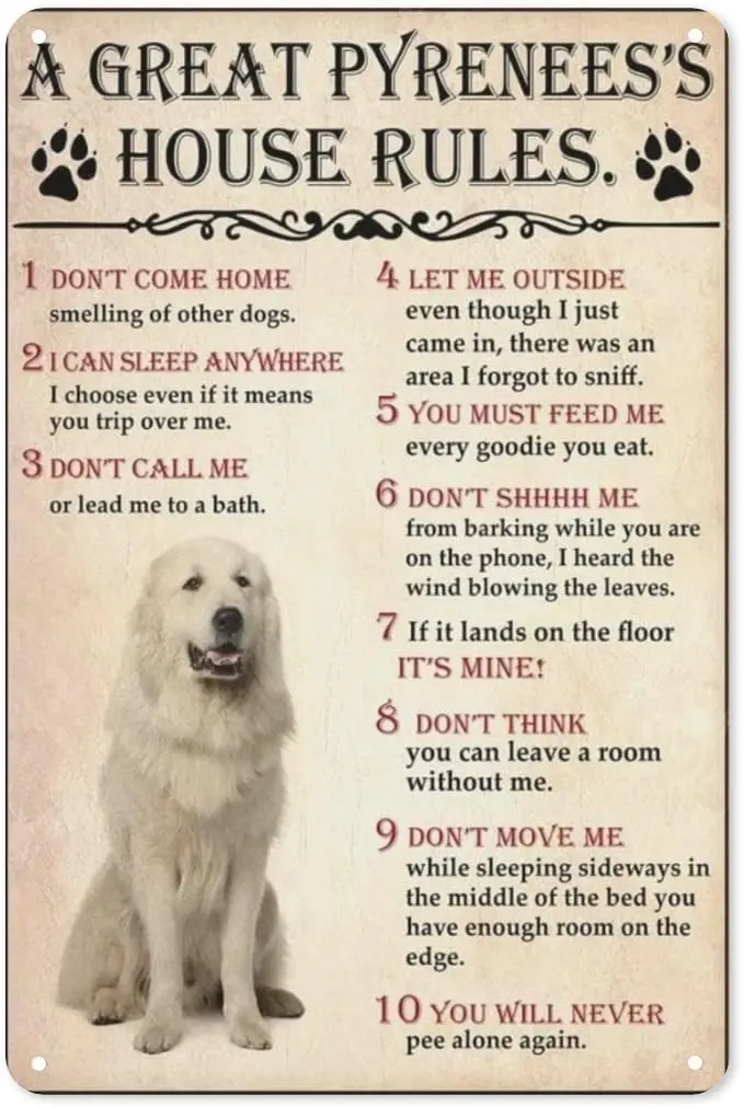 Metal Signs Vintage A Great Pyrenees House Rules For Dog Lover For Bars Club Restaurants Cafes Pubs 8x12 Inches sign sign sign