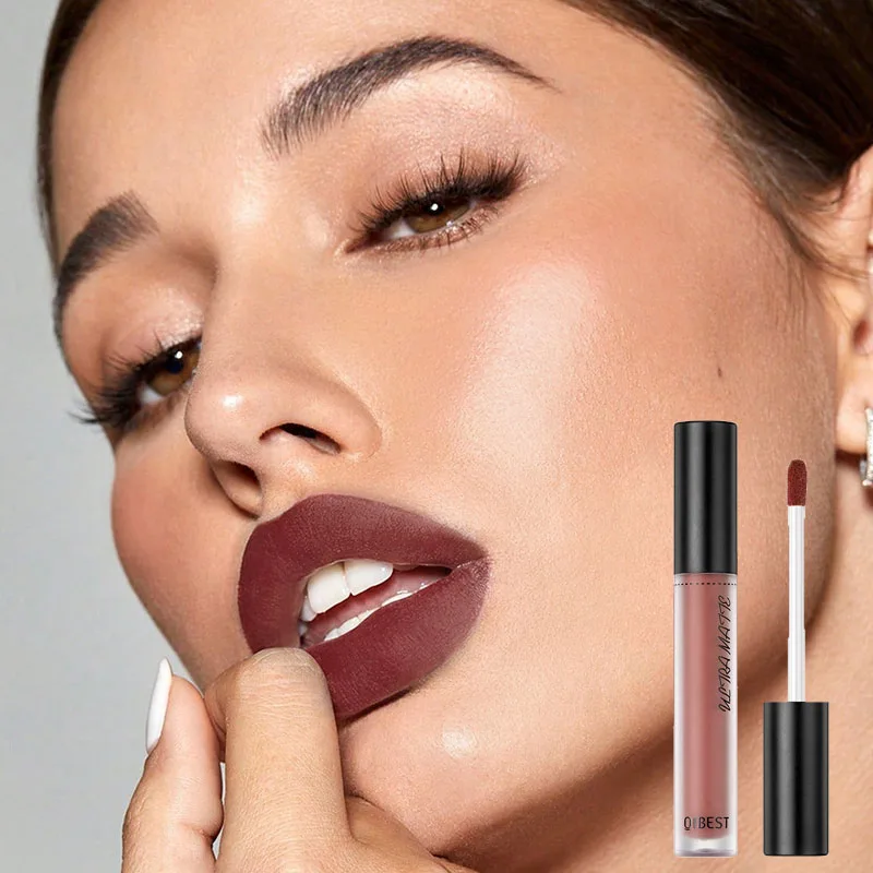 Seksowna Aksamitna Matowa Pomadka Długotrwały Płynny Błyszczyk do Ust Makijaż Ust Kobiety Uroda Czerwona Nieprzywierająca Kubek Wodoodporny Błyszczyk do Ust
