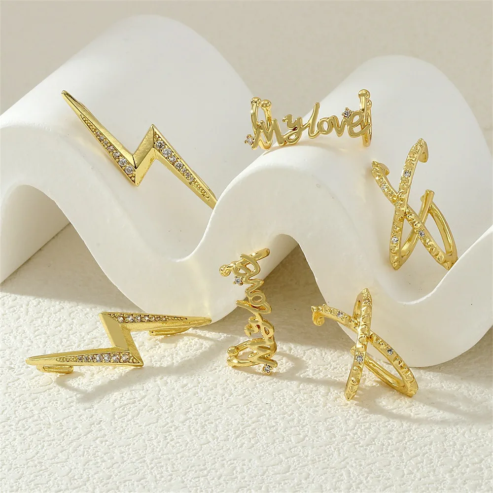 

Хрестовина X-образного циркона зажим для ушей медь 18K английская молния темперамент зажим для ушей