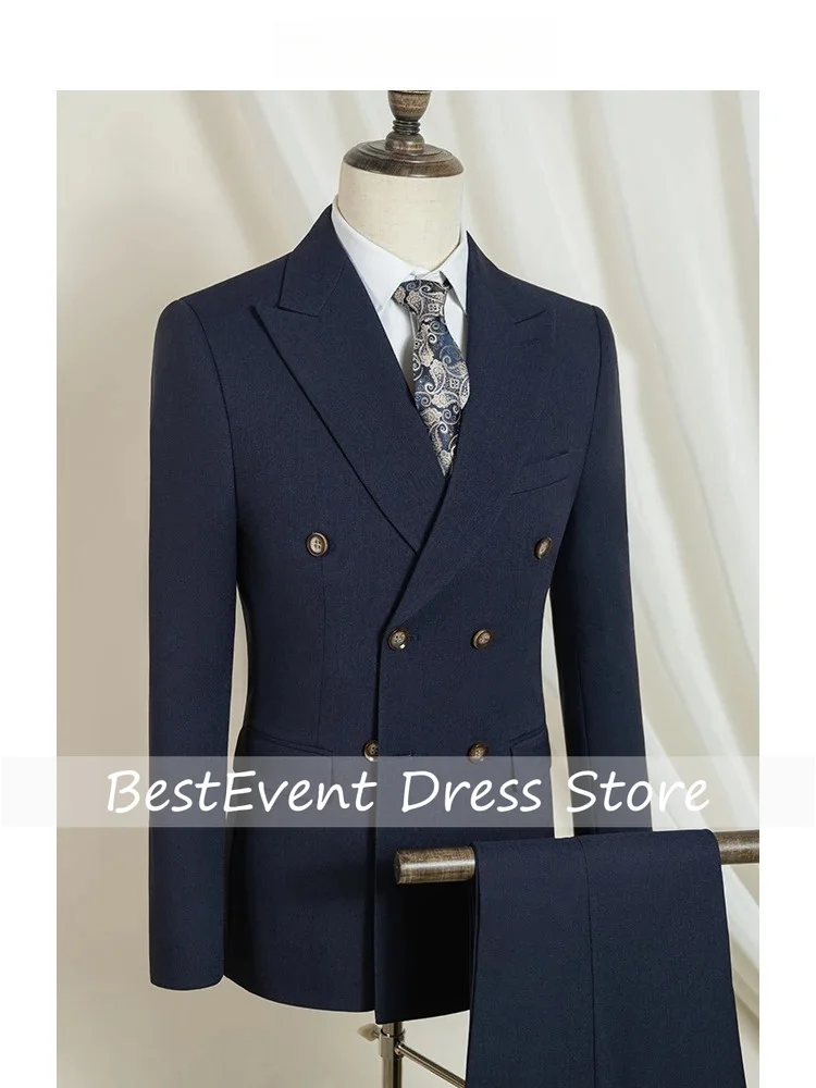 

Dark Blue High Quality Luxury Men's Suit 2 Piece Set Wedding Groom Suits for Men Stylish Business Offices Suit Customized