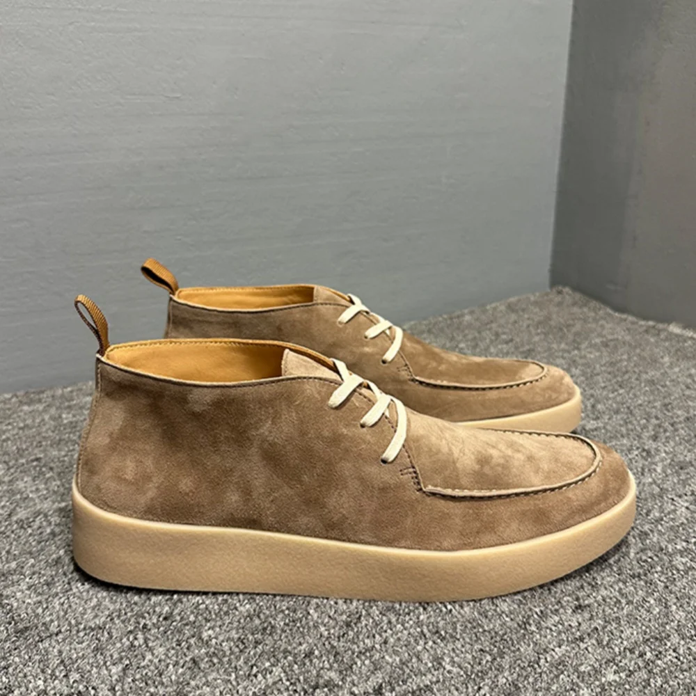 

New leather high-top shoes for men - premium style soft leather suede retro trendy outdoor casual lace-up short boots