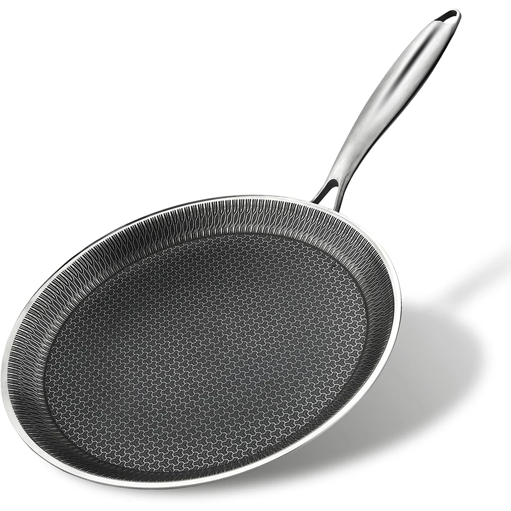 Sartén Antiadherente para Crepas LMETJMA, Sartén de Acero Inoxidable con Revestimiento de Panal, Sartén Plana para Tawa, Dosa, Tortilla y Omelette