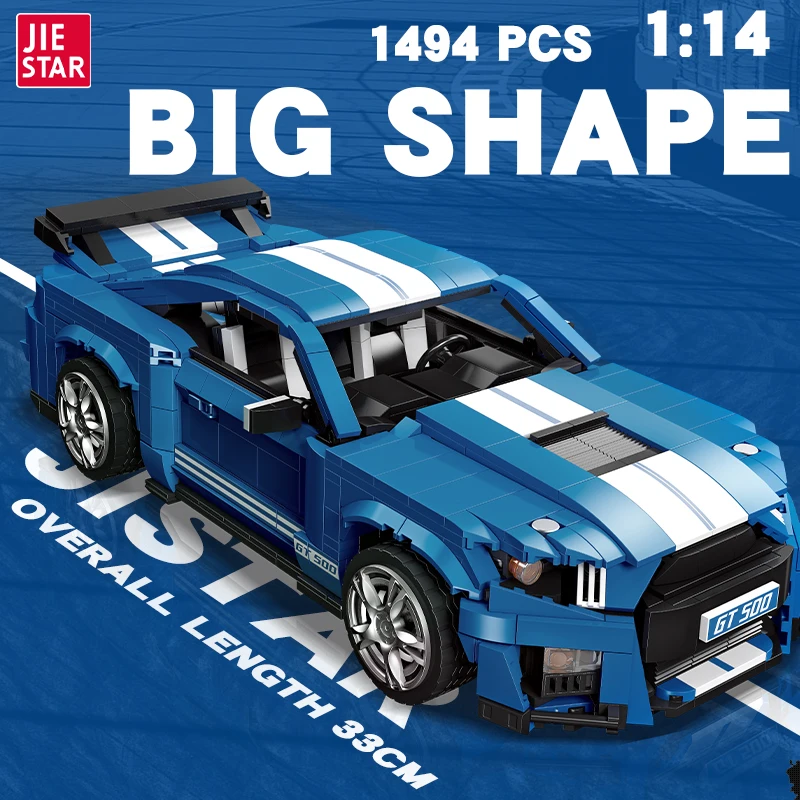 GT500 Scale 1:14 Super Sports Car Decorative Building Block 92022 1494Pcs Puzzle Racing Ornament Model Moc Educational Toy Brick