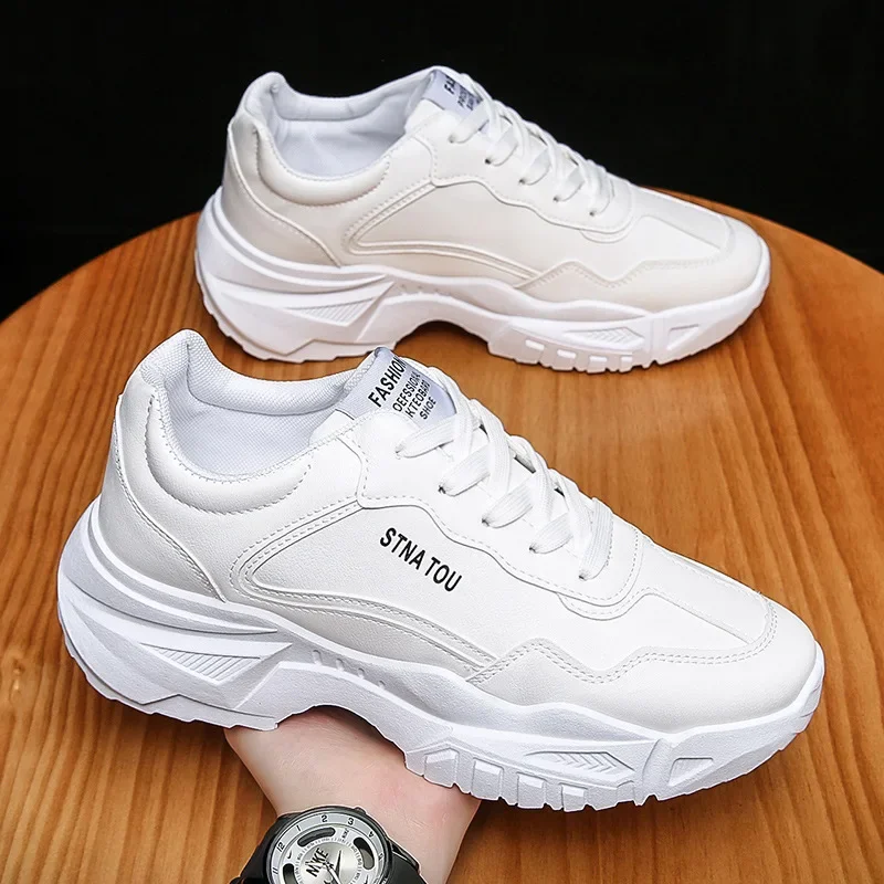 

Sneakers Men 2024 Platform Running Sports Shoes PU Leather White Lace Up Man Vulcanize Shoes Designer Chunky Sneakers Zapatillas