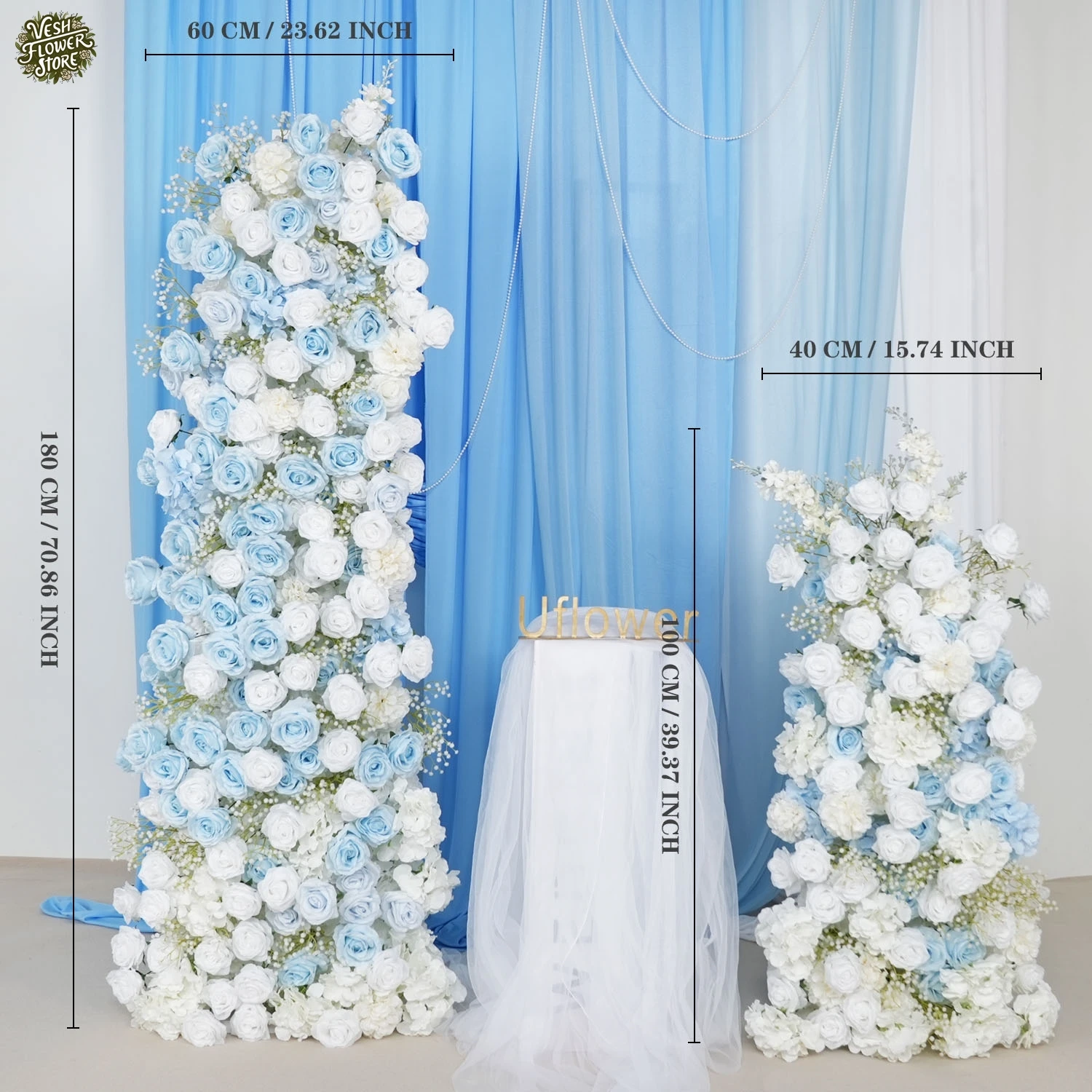 Artificial Blue and White Wedding Arch Background Flower Arrangement Rose Floor Flower Row Party Banquet Event Window Decor