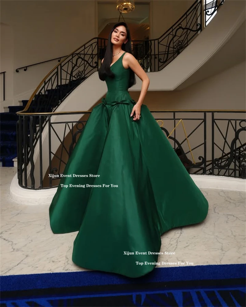 Xijun Green Luxury Satin Evening Dresses Sleeveless Bow Formal Long Prom Dresses Pleats Graduation Party Gowns 2025 Customized image 6