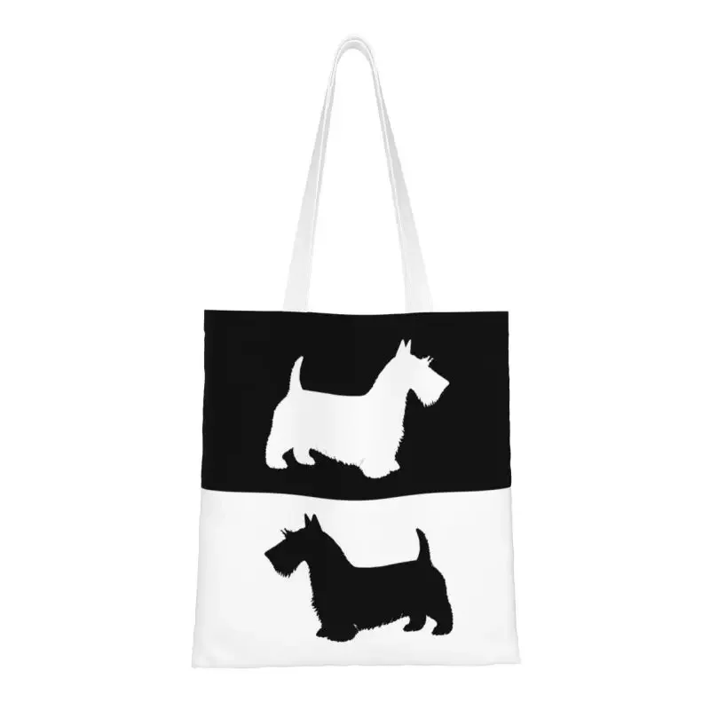 Funny Printed Scottish Terrier Tote Shopping Bags Washable Canvas Shoulder Shopper Scottie Dog Handbag