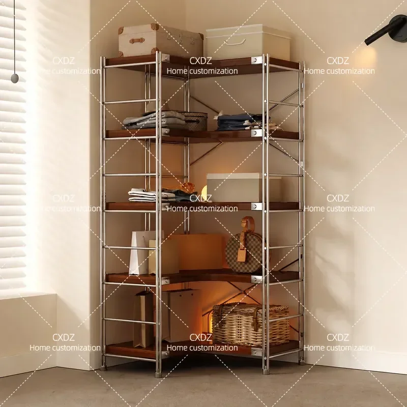 L Shape Corner Shelf Multi Layer Storage Rack for Living Room Bedroom Floor Standing Organizer Space Saving Furniture
