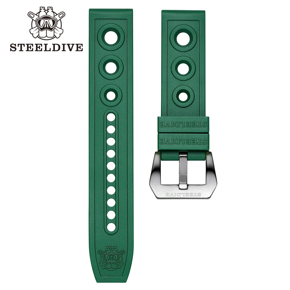 Gummi-Uhrenarmband STEELDIVE SD2201 Orange/Schwarz/Grün/Blau/Rot/Gelb/Hellblau 20 mm/22 mm/24 mm breites Band