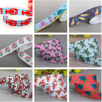 DHK 50yards Sea Animals Turtle Beach Fish Lobster Water Otters Printed Grosgrain Ribbon Collar DIY Sewing Craft S2551