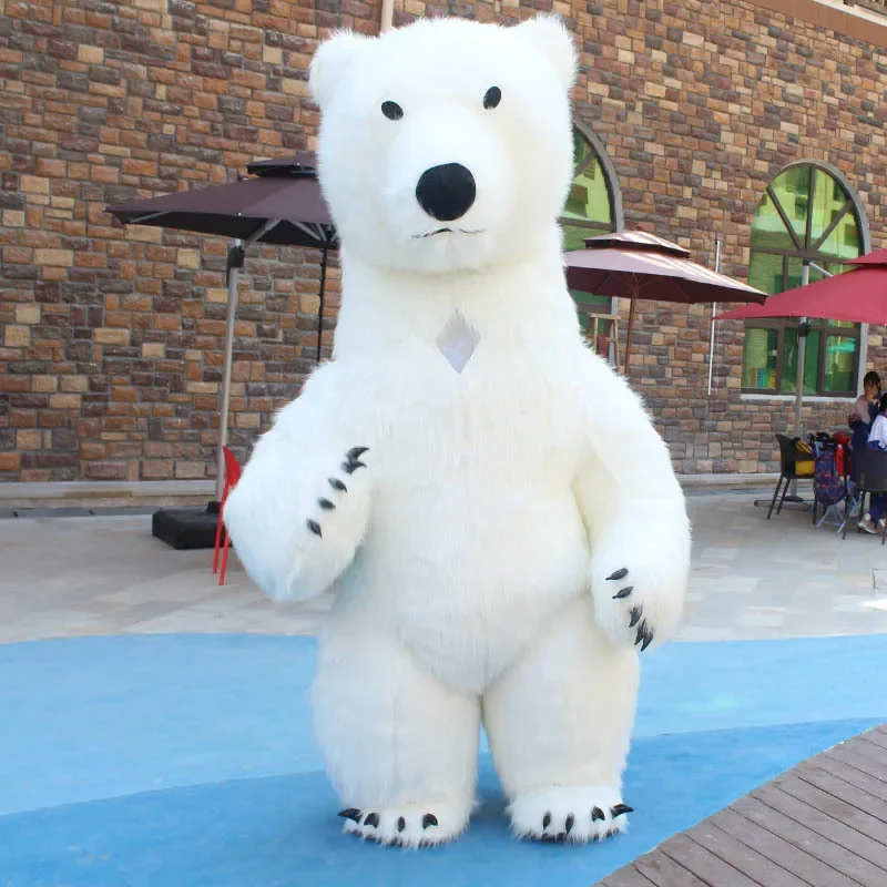 Costume de mascotte d'ours polaire gonflable à l'air personnalisé, costume d'animal blanc, publicité, mariage, 2024