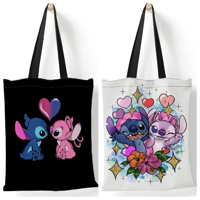 Disney Stitch Large Capacity Shopping Bags Tote Bags Anime Lilo and Stitch Women\'s Canvas Handbags  Girls Gifts  35x40cm