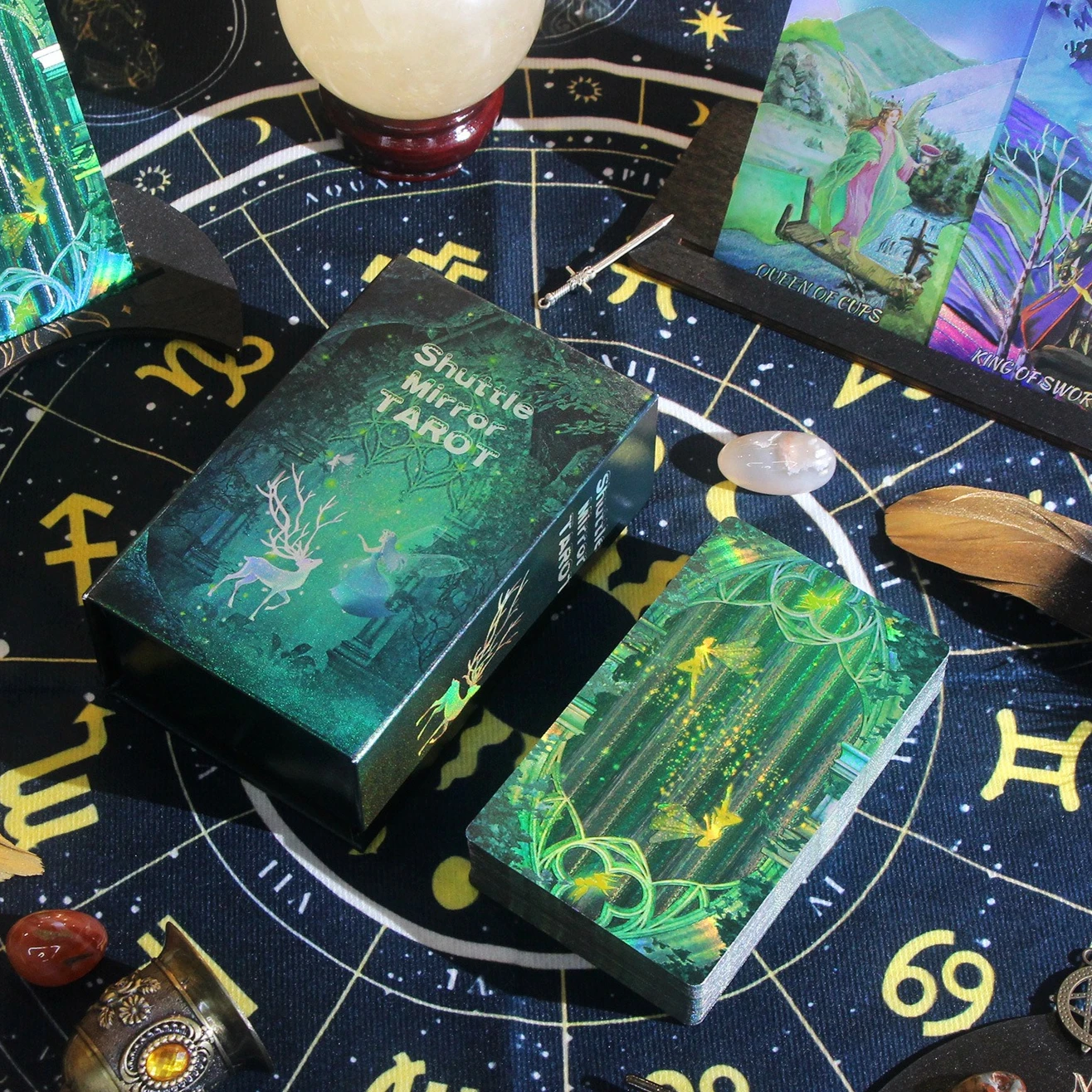 

Зеркало Shutle Professional Weite Tarot Oracle Deck Инструмент для гадания Лазерная текстура 78 шт. ПВХ Водонепроницаемый материал Карта Таро Подарок