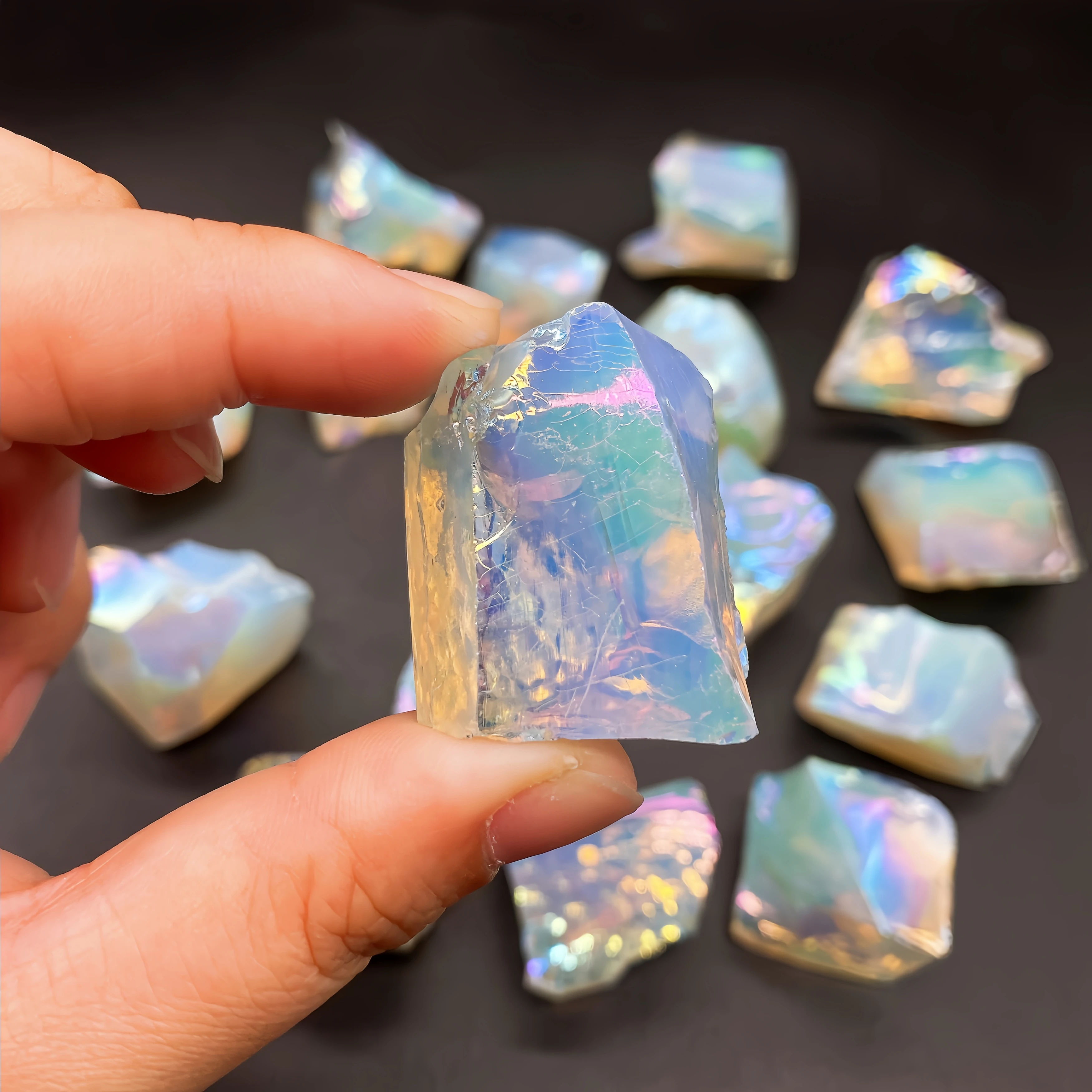 1PC Aura Opalite Crystal Electroplated Glitter Raw Stone Mineral Specimen Home Decoration Reiki Healing Gift