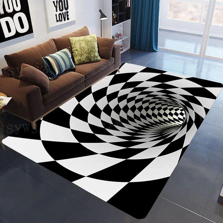 3D Vortex Illusion Carpet Entrance Door Floor Mat Abstract Geometric Optical Doormat Non-slip Floor Mat Living Room Decor Rug