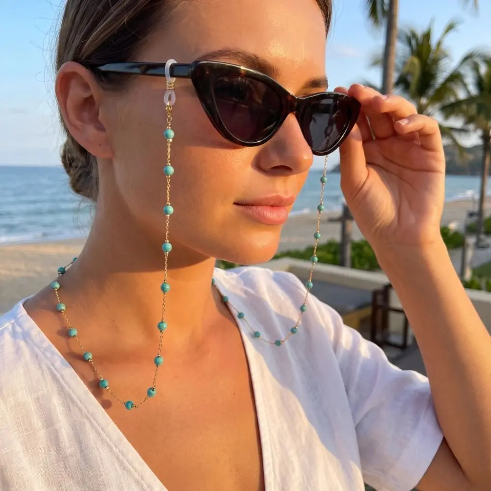 Turquoise Beads Glasses Chain Beaded Neck Strap Eyeglass Holder Necklace Anti-Lost Hanging Neck Eyeglass Chain Holder