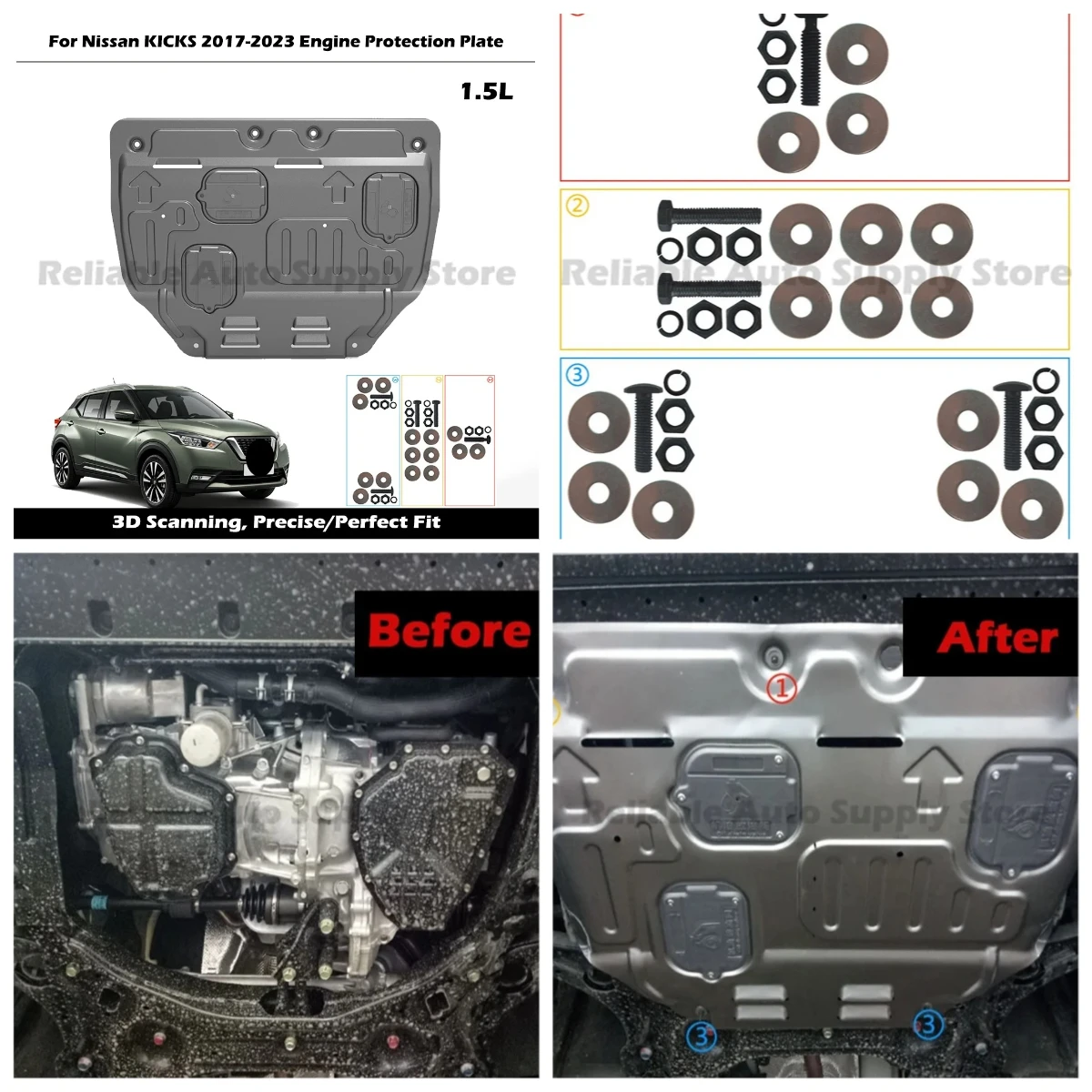 

Durable Car Bottom Engine Shield Underbody Engine Protection Splash Shield Heavy-duty Skid Plate For Nissan KICKS 2017-2023 1.5L