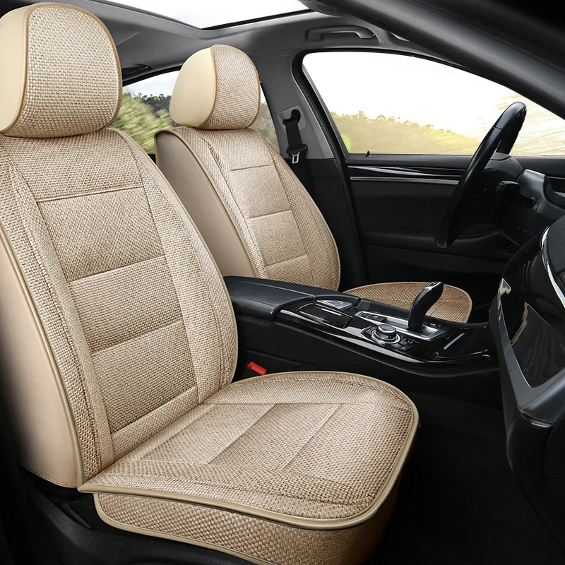 Universal Split Seat Fully Surrounded Linen Car Seat Cover Breathable Comfortable High Quality Flax Cushion Seats Cover JJ84