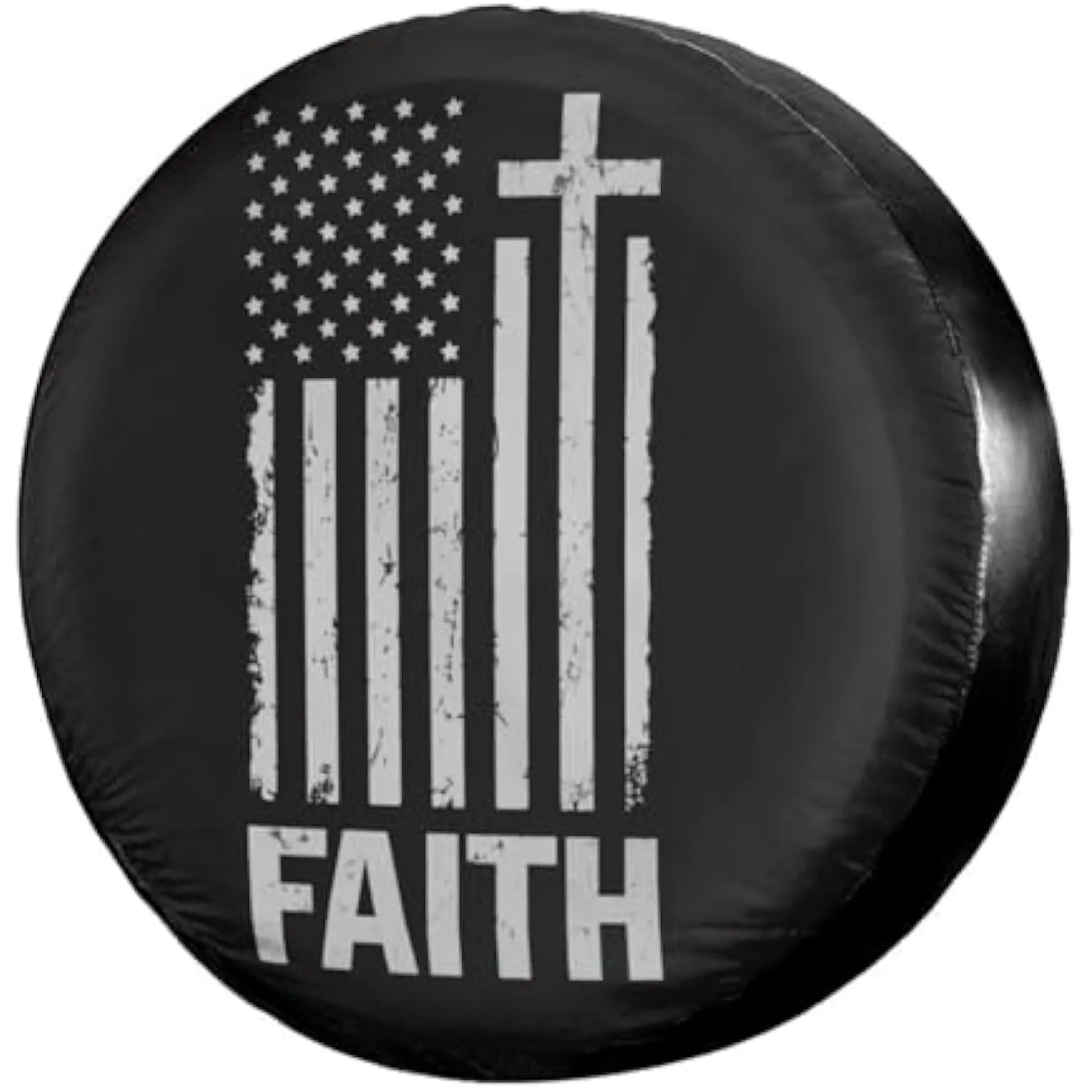 

Christian Faith American Flag Distressed Spare Tire Cover Durable Waterproof Protection for SUV Truck