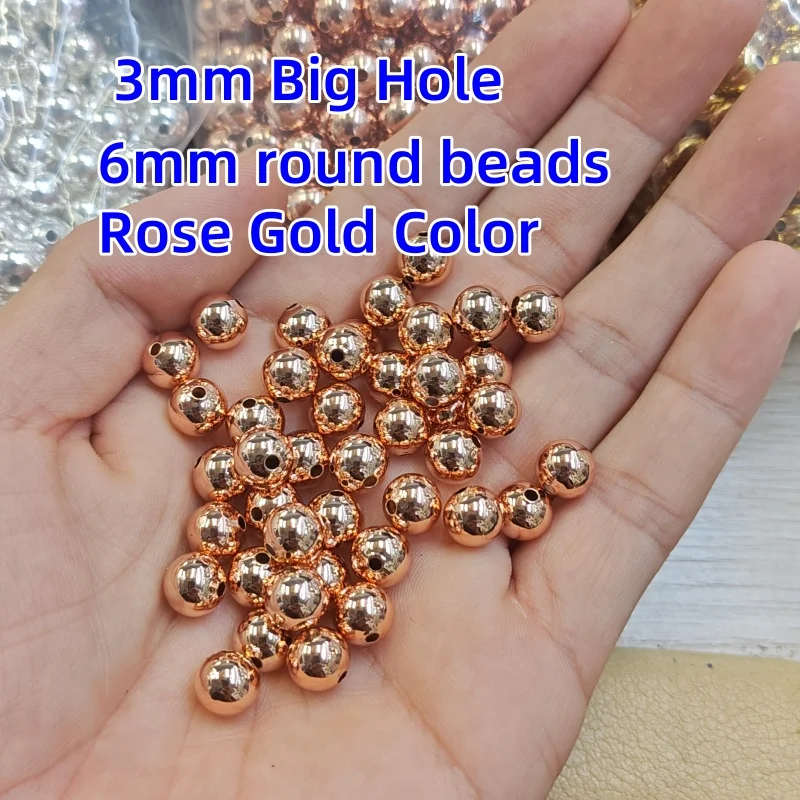 Custom 3mm Big Hole Rose Gold Color 6mm Round Metal Spacer Beads 3000pc