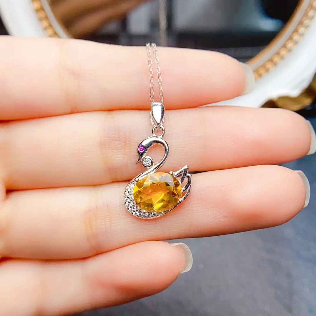 

ZECAA Citrine Fine Jewelry Woman Citrine Pendant With Natural Citrine Gemstone 8*10mm Silver Lady Citrine Pendant Jewelry Gift