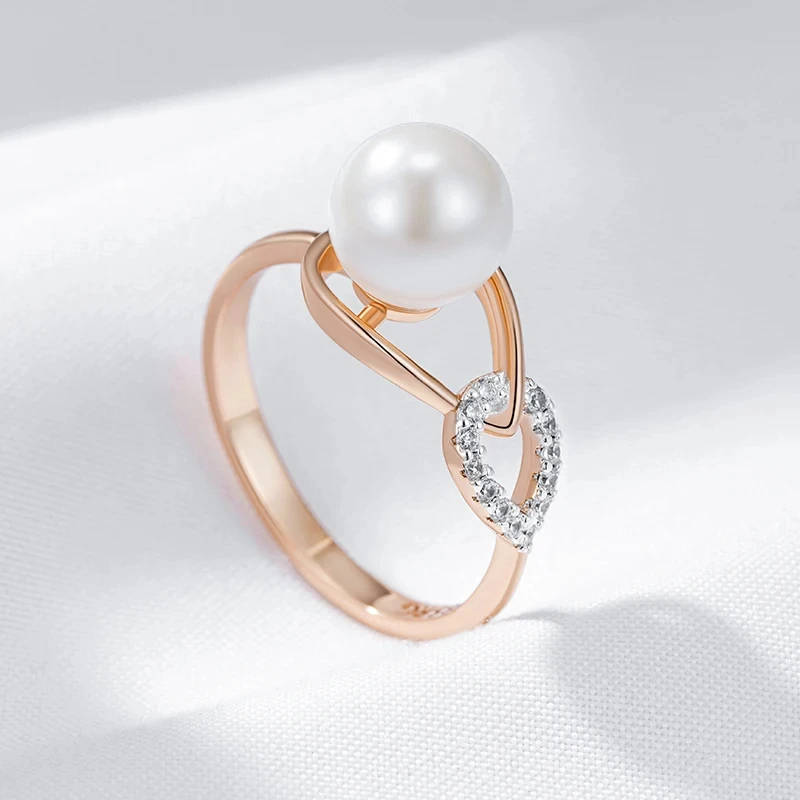 Wbmqda Luxury Pearl Women\'s Rings 585 Rose Gold Silver Color Ethnic Wedding Party Fine Zircon Jewelry Accessories