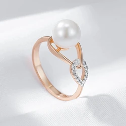 Wbmqda Luxury Pearl Women's Rings 585 Rose Gold Silver Color Ethnic Wedding Party Fine Zircon Jewelry Accessories