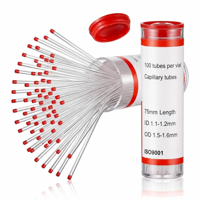 red label disposable micro capillary glass pipette blood collection sampling tube medical biological test straw 100 pieces