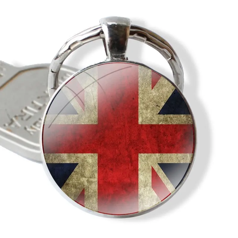 Llavero colgante de Metal de vidrio para hombres y mujeres, accesorios de llavero clásicos, regalos de joyería, bandera británica