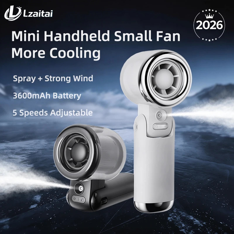 

Portable Mini Small Fan Water Mist Spray Fan 3600mAh 5 Speeds Handheld Foldable Neck Hanging Fans Humidifier Type-C Rechargeable