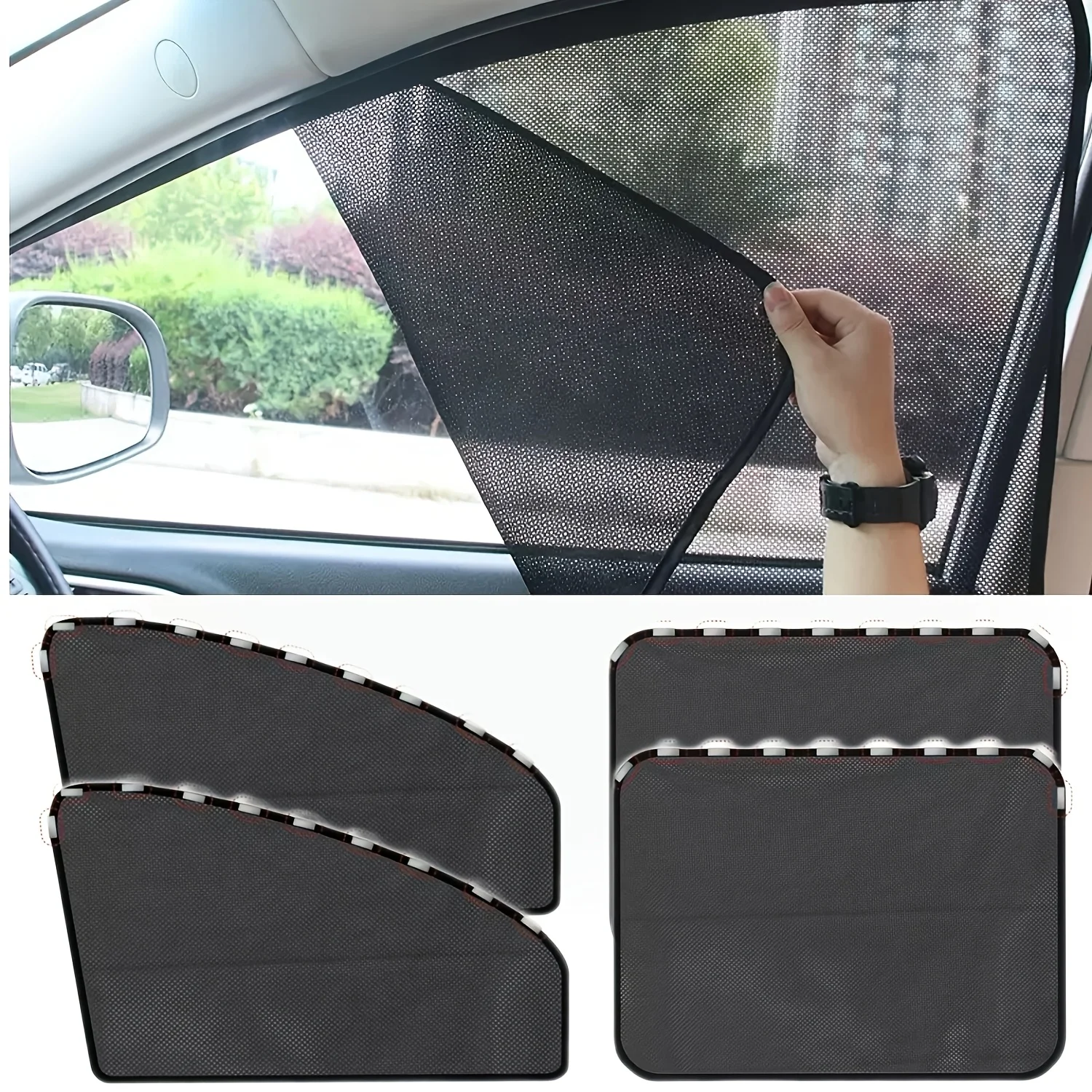 4 Stück Magnetische Vorder- und Heckscheiben-Sonnenblenden Sommer UV-Schutz Universelle Faltbare Fenster-Sonnenschutz mit Kleinen Löchern Auto-Zubehör – Detail 7
