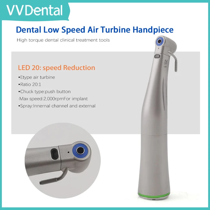 

Dental Brushless Motor LED Fiber Optic Handpiece Internal and External Passages Stainless Steel Low Speed Handpiece Torque Head