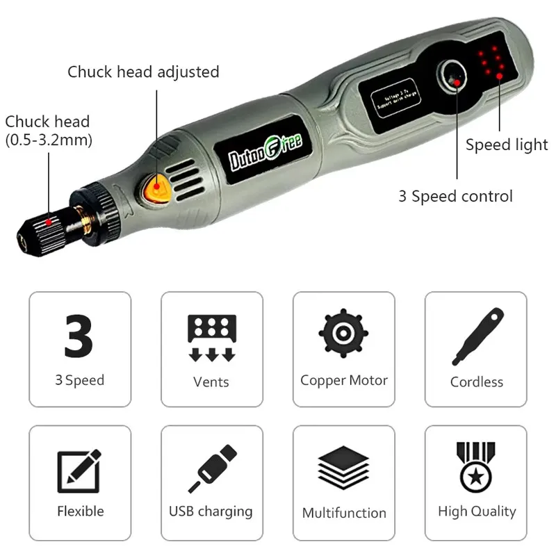 10W USB Mini Wireless Drill Set Cordless Rotary Tool Dremel DIY Mini Drill Engraving Pen Electric 3 Speed 9000r-20000r/min