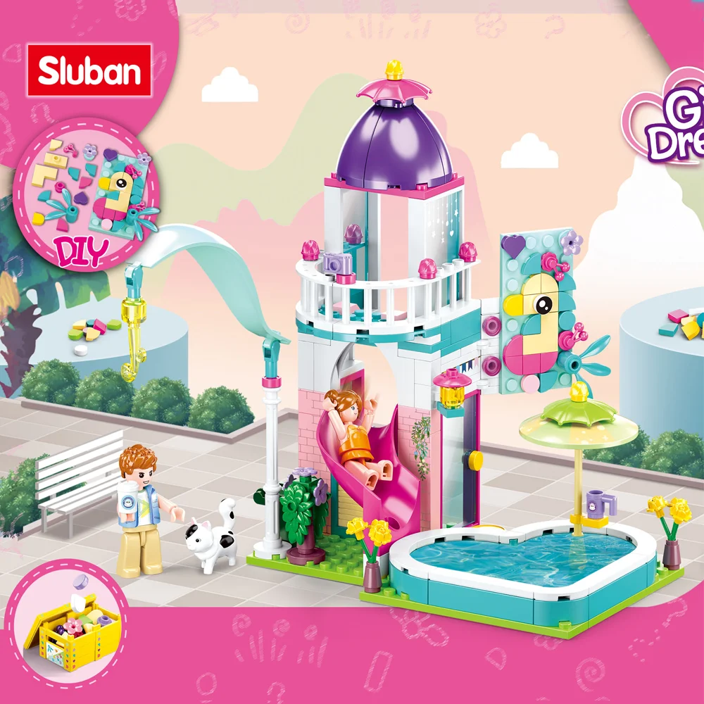 Sluban Building Block Toys Girls Dream B0971 Pool Party Villa 230PCS Bricks Compatbile With Leading Brands Construction Kits