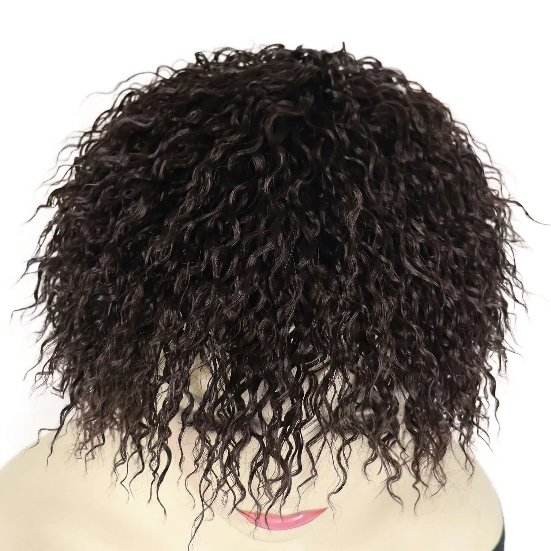 Parrucche sintetiche realistiche grandi ricci marroni per le donne Riccioli elastici soffici Capelli corti Parrucca afro Parrucca morbida e traspirante Cosplay quotidiana