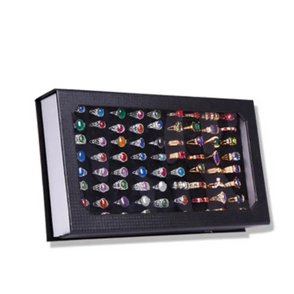 

72 Slots Ring Box Large Capacity Flannel Jewelry Display Box Exquisite with Transparent Cover Earrings Storage Case