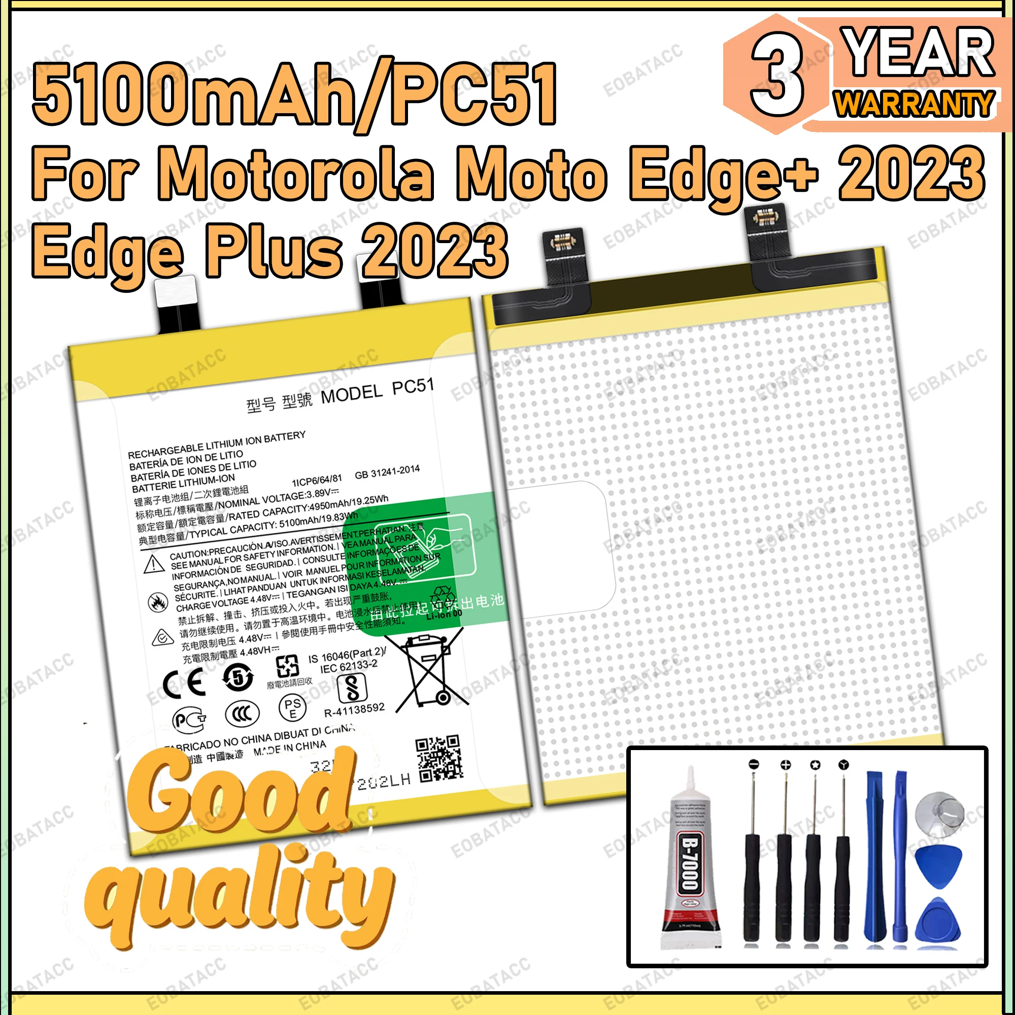 

100% New Zero Cycle PC51 Battery For Motorola Moto Edge+ 2023/Edge Plus 2023 Bateria Battery+Free Tools