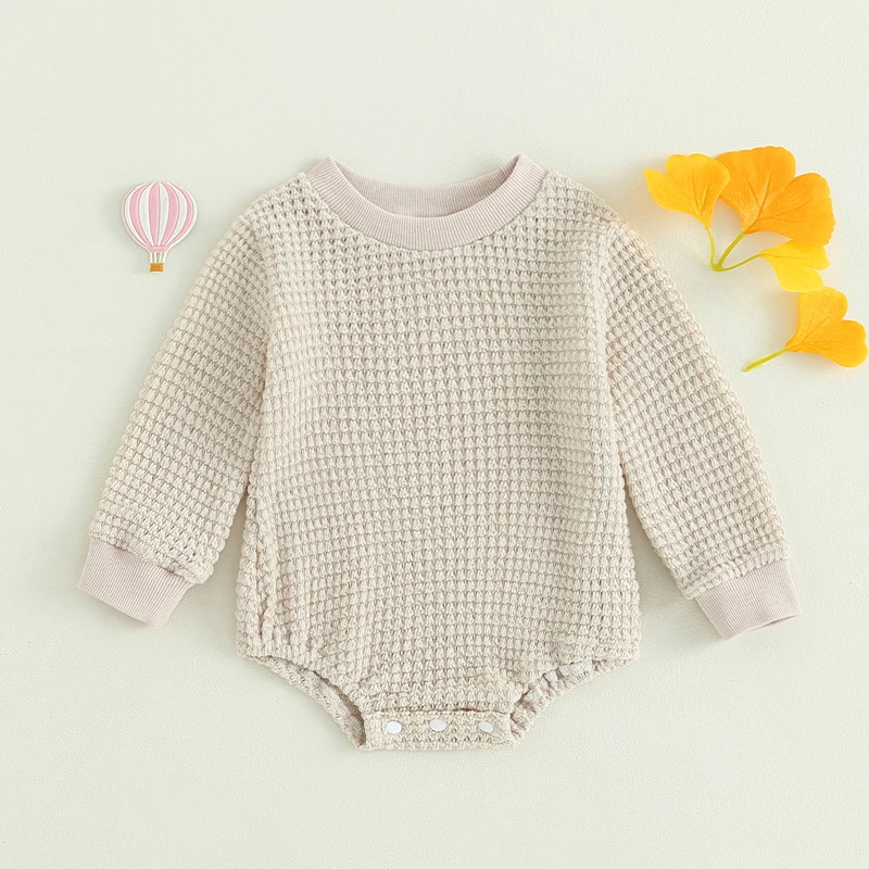 2023-06-23 Lioraitiin 0-18M Baby Boys Autumn Winter Bodysuit Casual Jumpsuit Infant Solid Long Sleeve Crew Neck Jumpsuit