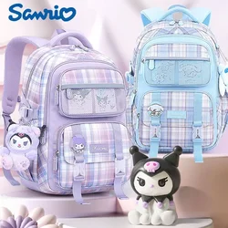 Sanrio mochila escolar para estudiantes de primaria, mochila impermeable de nailon, ligera, gran capacidad, protección de la columna vertebral, Kuromi