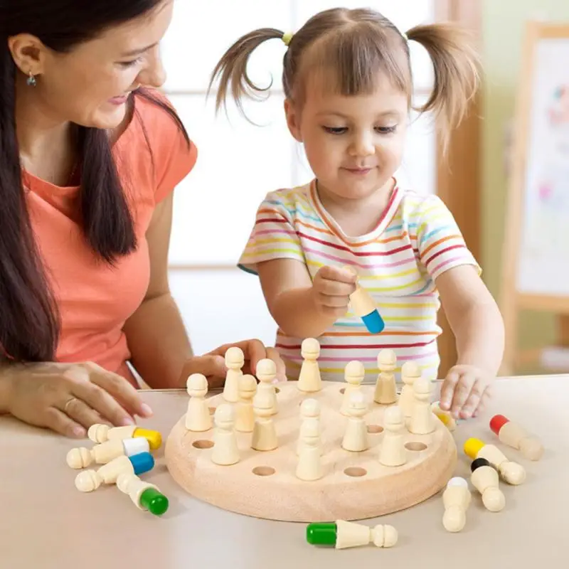 1세트 성냥개비 색상 기억력 맞추기 퍼즐 부모-자녀 상호작용 교육용 장난감 나무 기억력 체스 보드 게임 어린이용