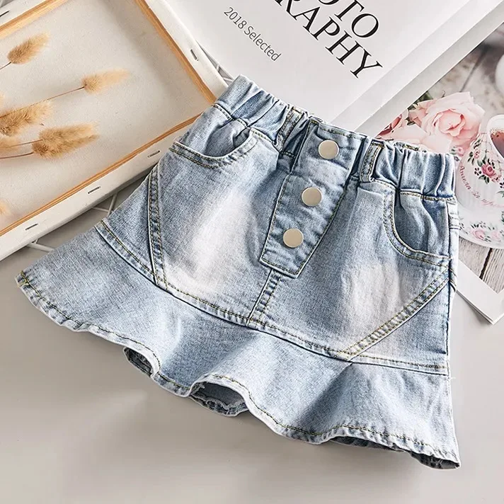 Girls Denim Mini Skirt Little Girls Pleated Skirt Stylish Baby Princess Puffy Skirt for Summer Fashionable and versatile