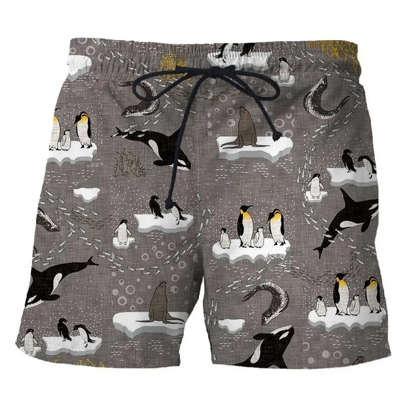

Мужские пляжные шорты с 3d-рисунком пингвина, модные повседневные летние быстросохнущие шорты для плавания с гавайским принтом
