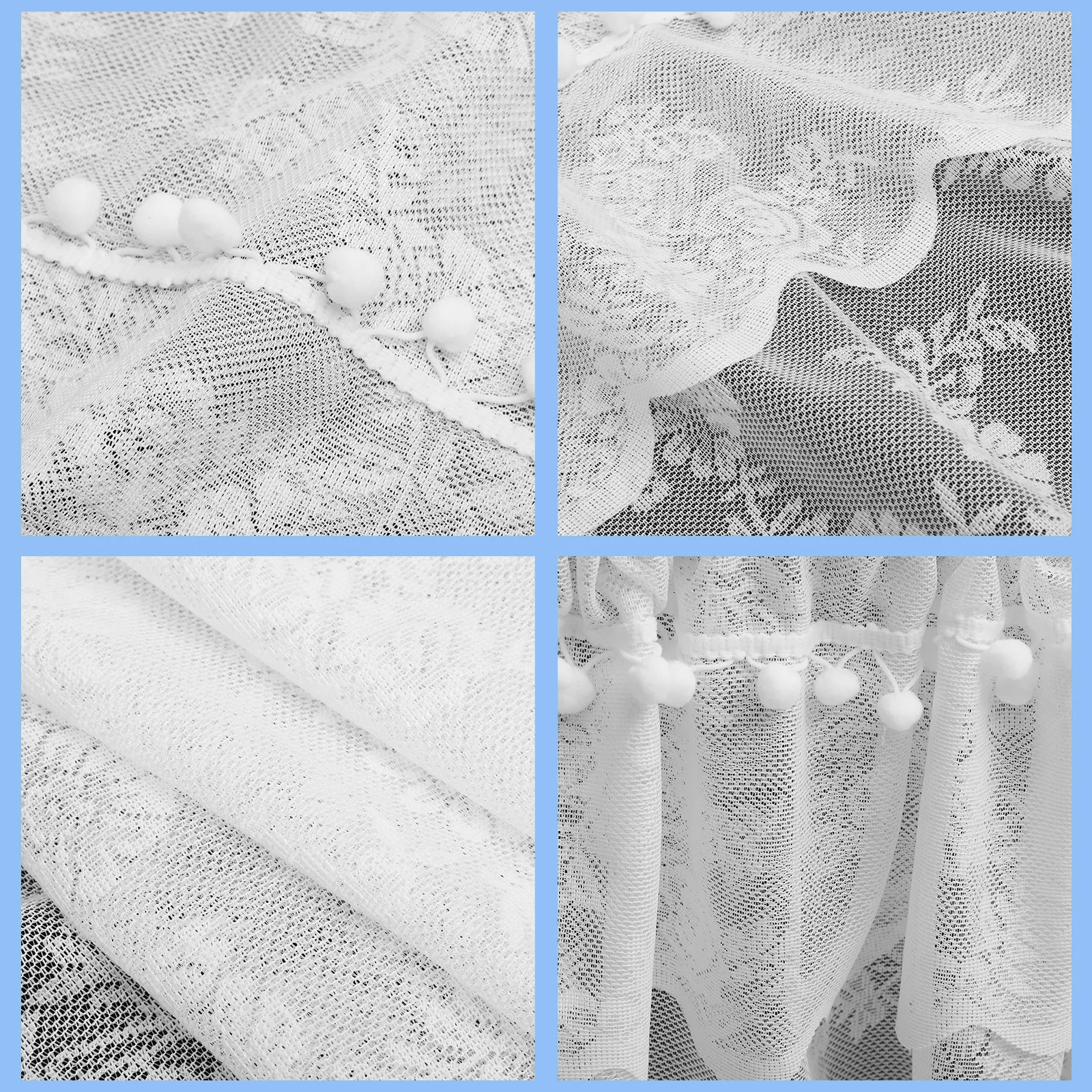 Window Valance Lace Farmhouse Kitchen Curtain Bedroom Living Room Short Curtains Balloon Shade Tie-Up Design Sun Glare Reducing