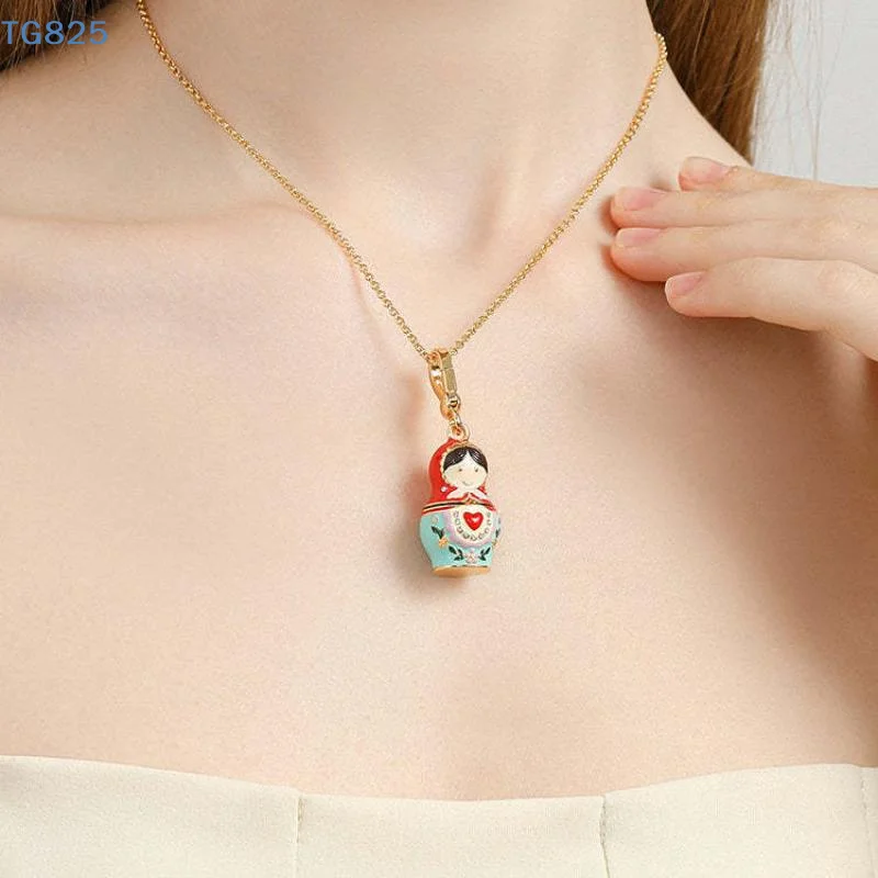 【AN】【AN】愛らしいロシアのペンダントキーホルダー、マトリョーシカ人形ネックレス、セーターチェーン、女性へのファッションジュエリーギフト 1