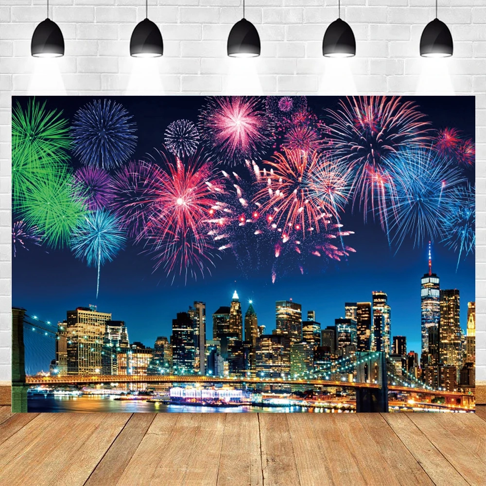 2025 Happy New Year Fireworks Photography Backdrop New Year Eve Clocks Champagne Family Party Christmas Photo Background Decor