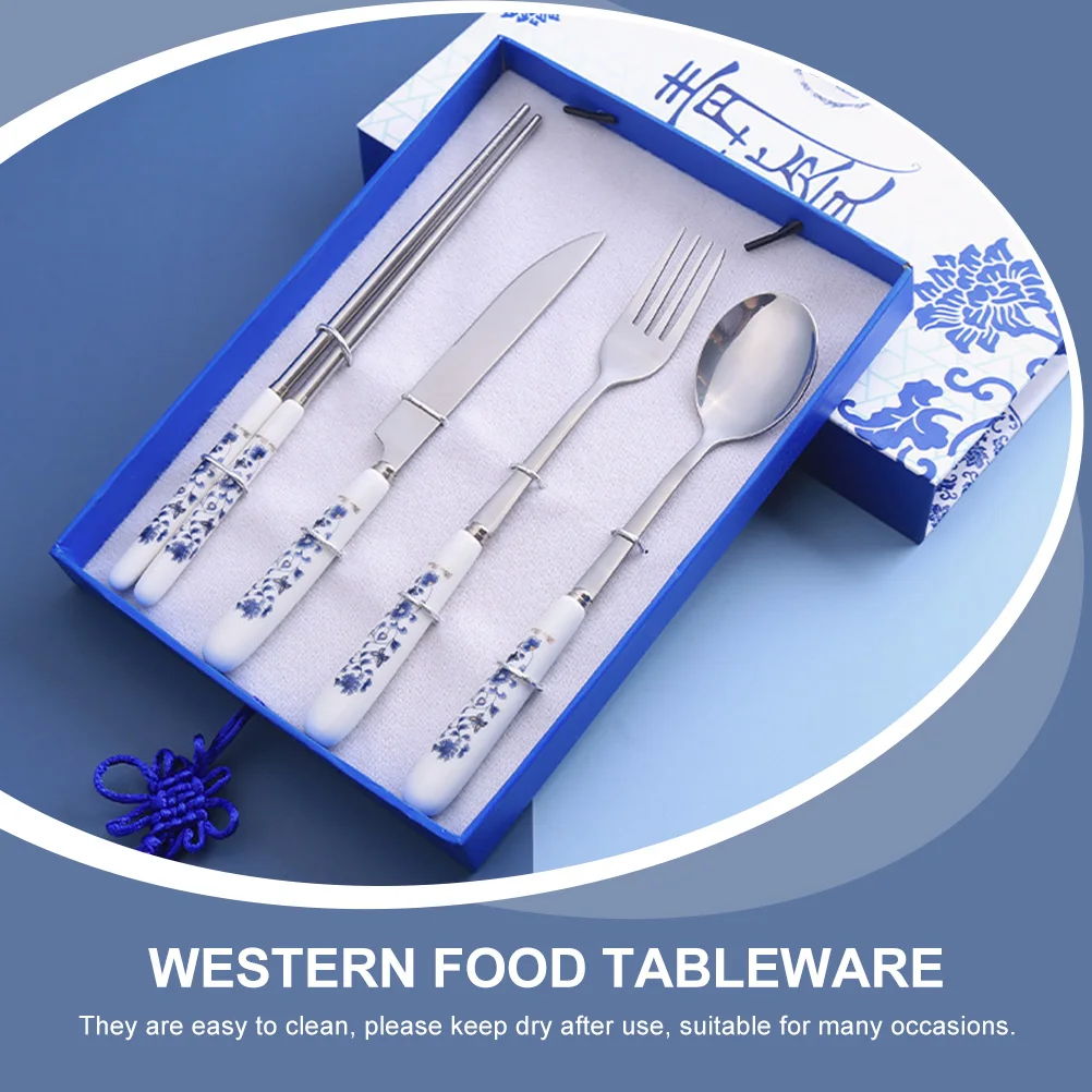 

Porcelain Silverware Tableware Set Kitchen Utensil Stainless Steel Flatware