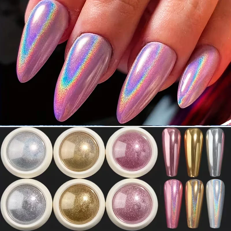 Polvere colorata per specchio magico laser 6 pezzi Set 6 colori unici adatti per set manicure gratuito da donna Glitter per unghie Natale Hallow